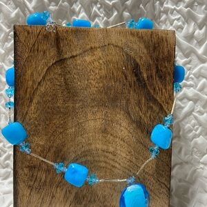 Blue Beaded Womens Fashion Necklace New Silver Tone 10in Lobster Clasp